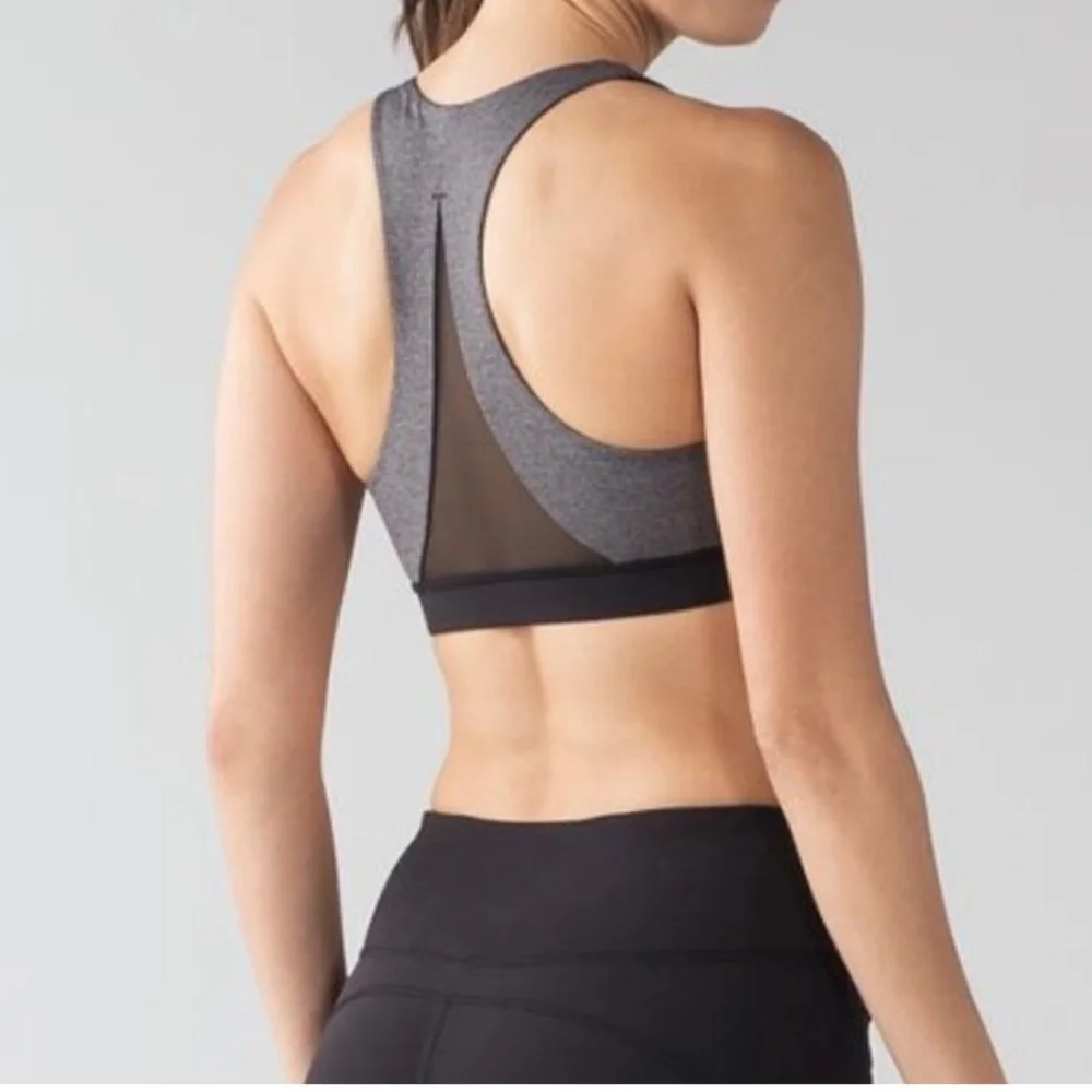 Lululemon Invigorate Sports Bra Heathered Black / Black Mesh Size 6 Racerback